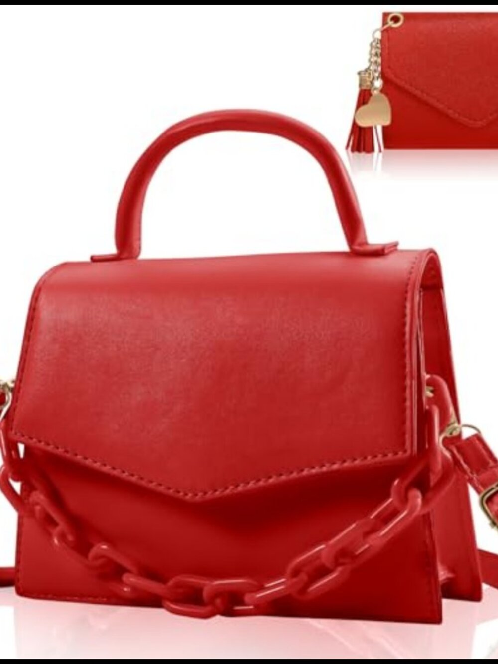 Small Crossbody Satchel Purse with Detachable Acrylic Chain PU Leather